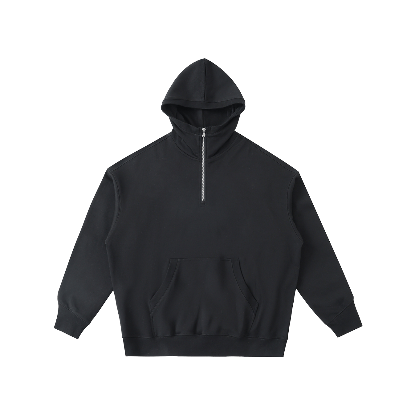 Black hoodie with a zipper on a white background