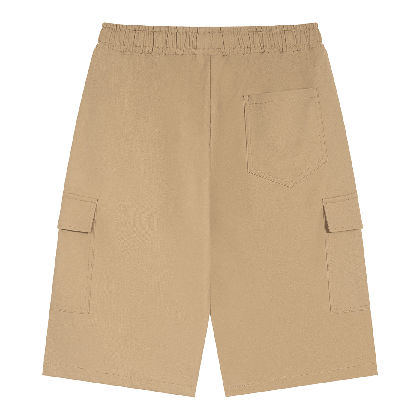Beige cargo shorts on a white background