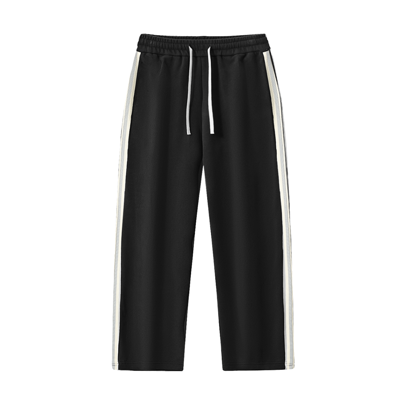 Black pants with white stripes on a white background