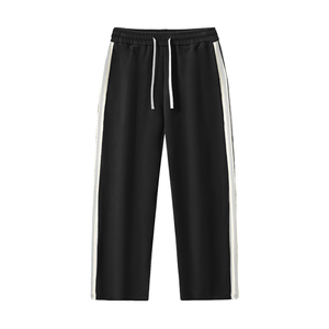 Black pants with white stripes on a white background
