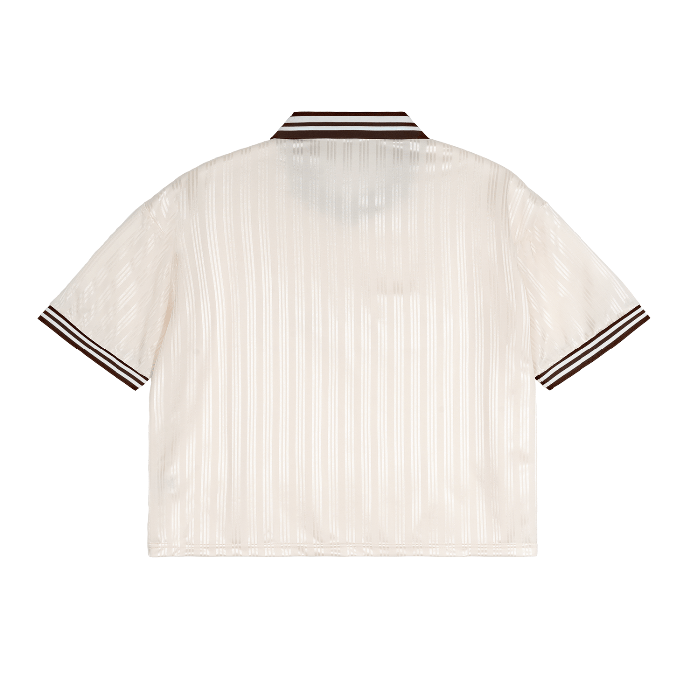 Short-sleeve shirt with striped collar and cuffs on a white background