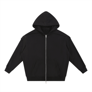 Black hoodie with a zipper on a white background