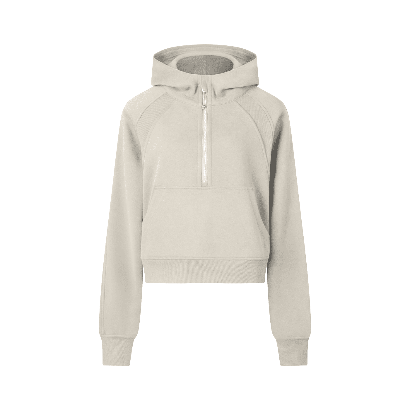 Beige hoodie with a zipper on a white background