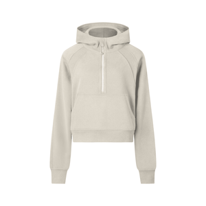 Beige hoodie with a zipper on a white background