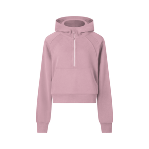 Pink hoodie with a zipper on a white background