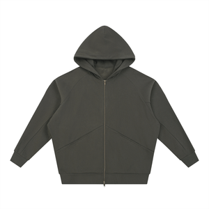 Dark gray hoodie with a zipper on a white background
