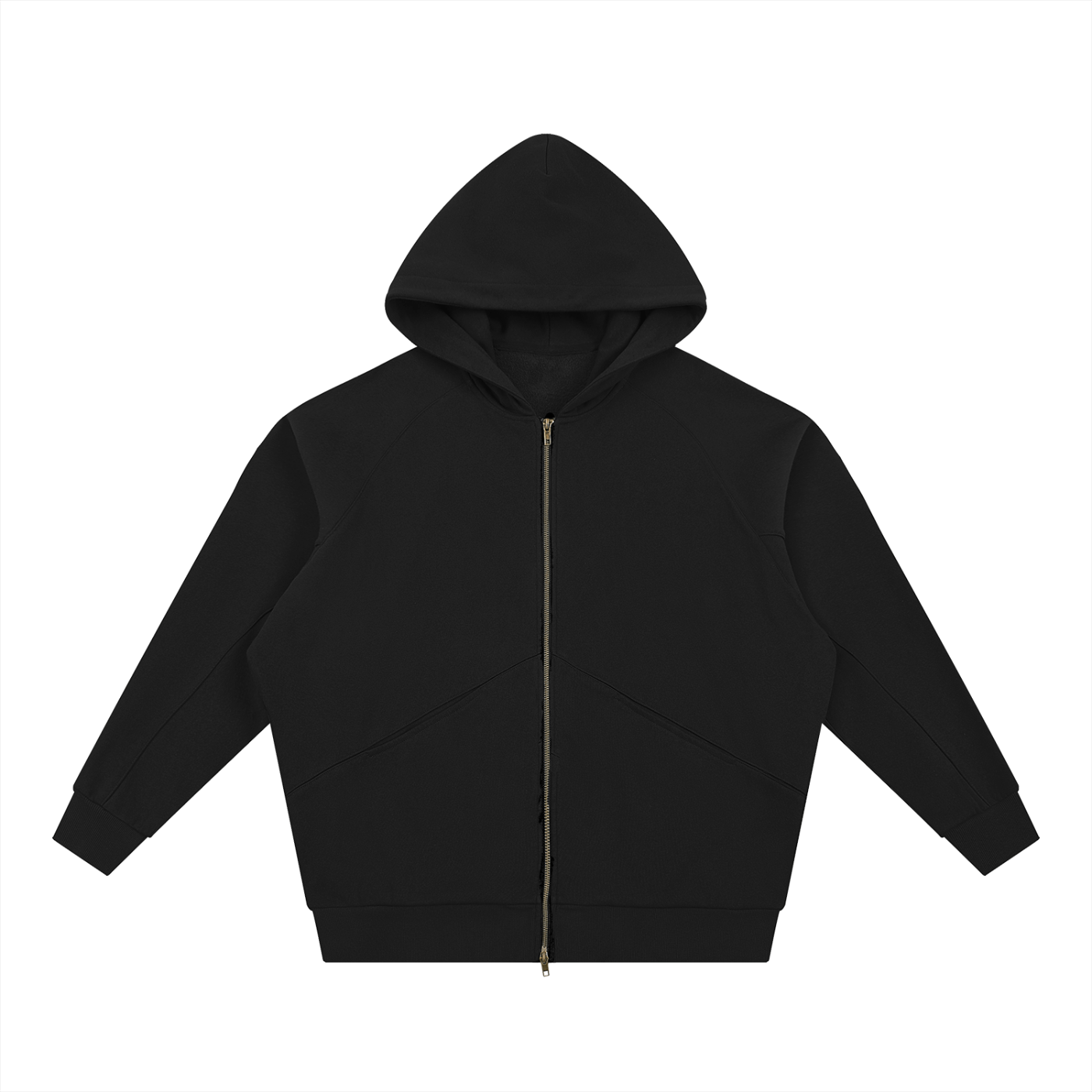 Black hoodie with a zipper on a white background