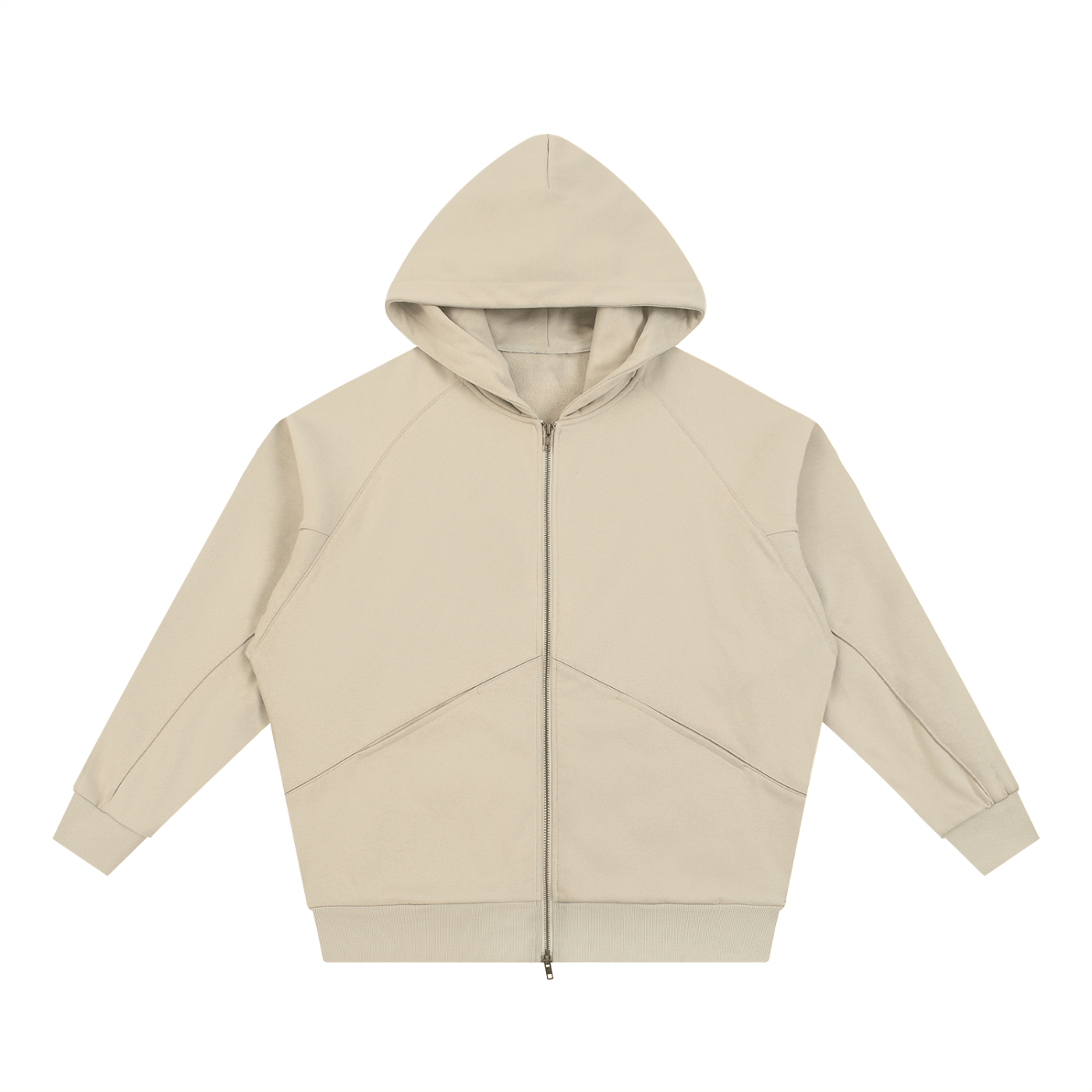 Beige hoodie with a zipper on a white background