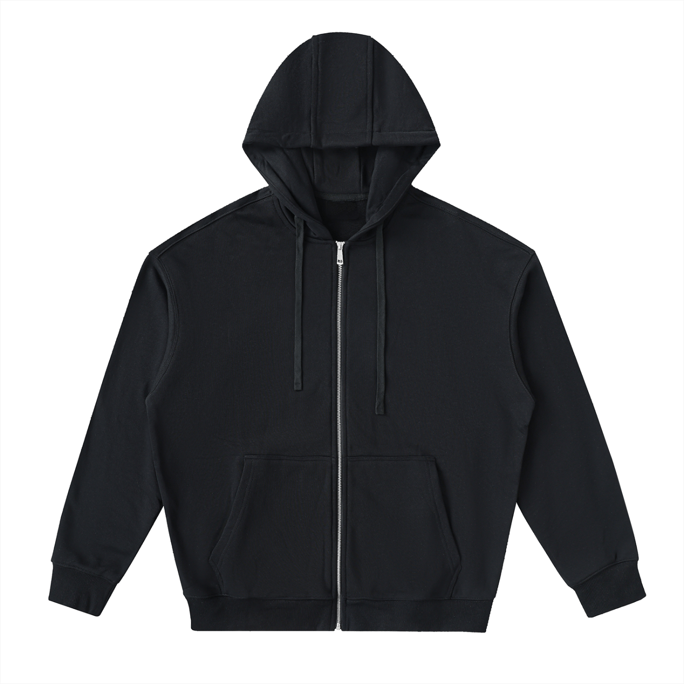 Black hoodie with a zipper on a white background