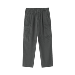Dark gray cargo pants on a white background