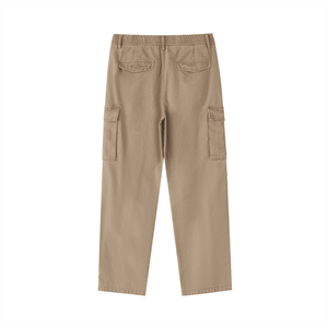 Beige cargo pants on a white background