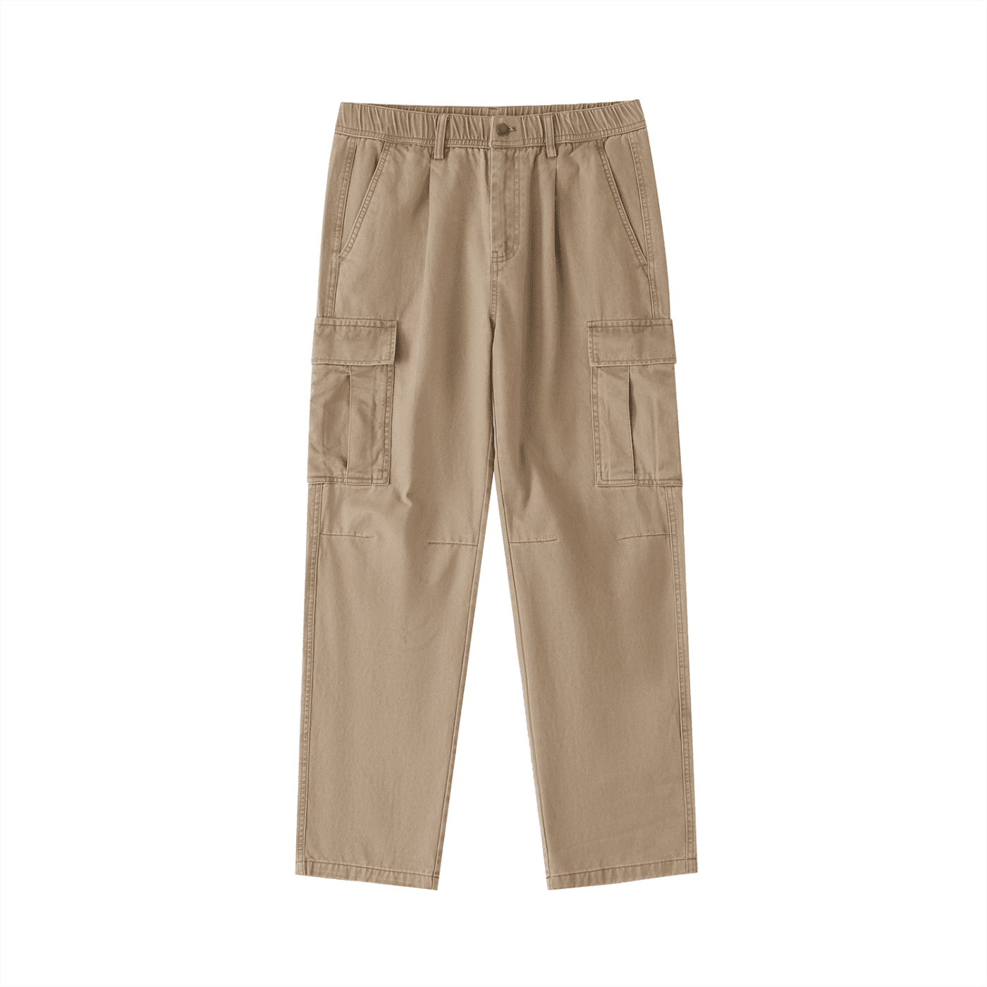 Beige cargo pants on a white background