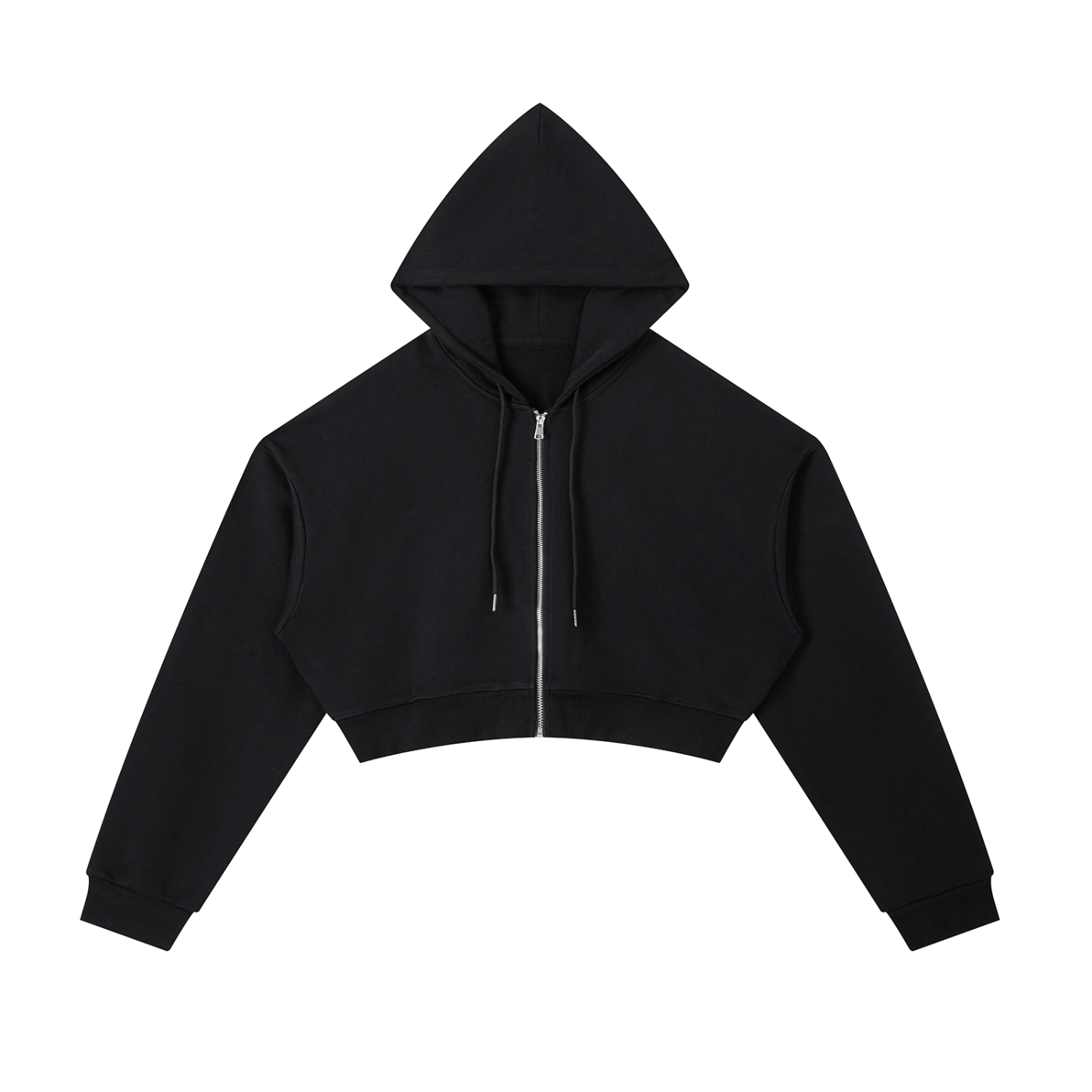 Black cropped hoodie on a white background
