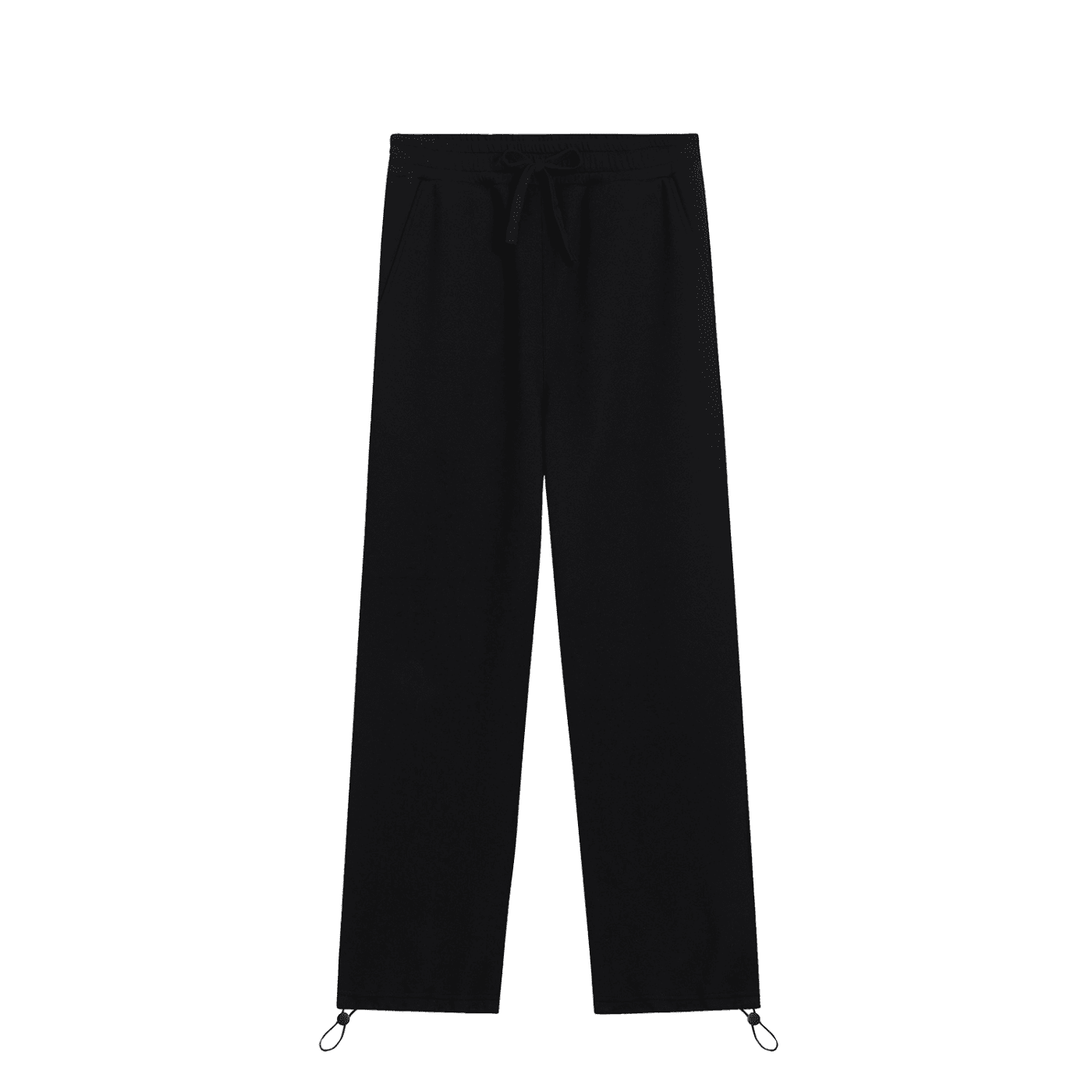 Black pants with drawstring on a white background