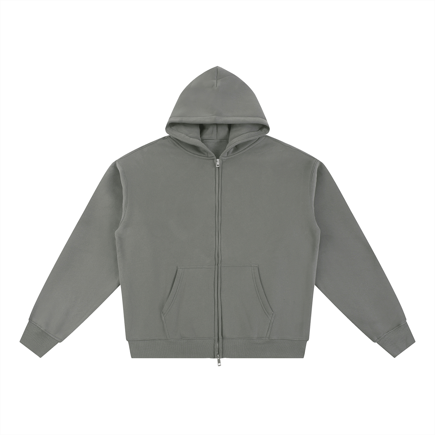 Gray hoodie with a zipper on a white background