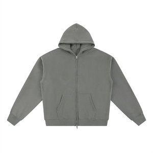 Gray hoodie with a zipper on a white background