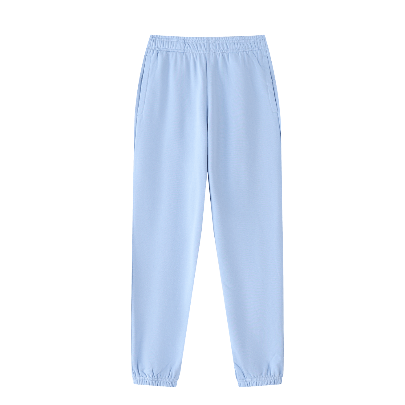 Light blue sweatpants on a white background