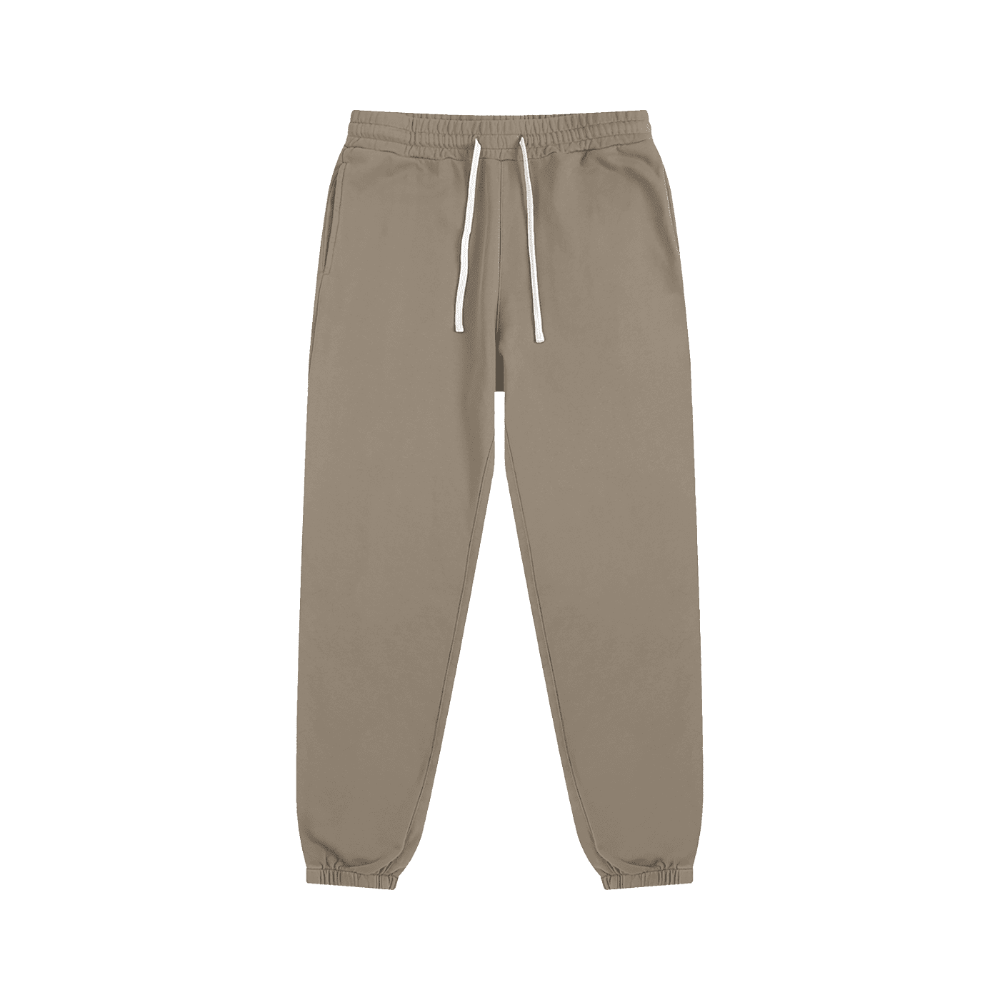 Beige sweatpants with a drawstring on a white background