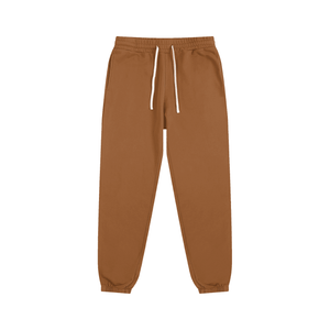 Brown sweatpants with a drawstring on a white background