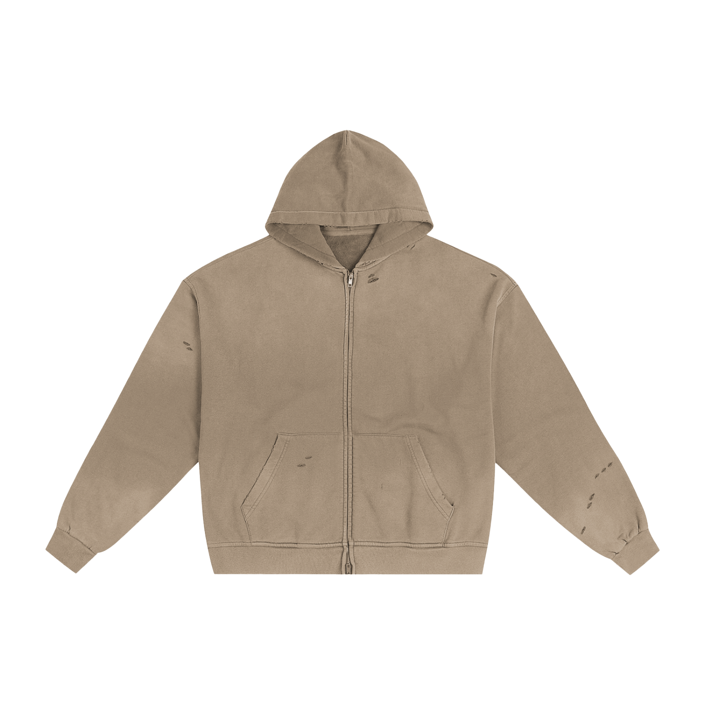 Beige hoodie with a zipper on a white background