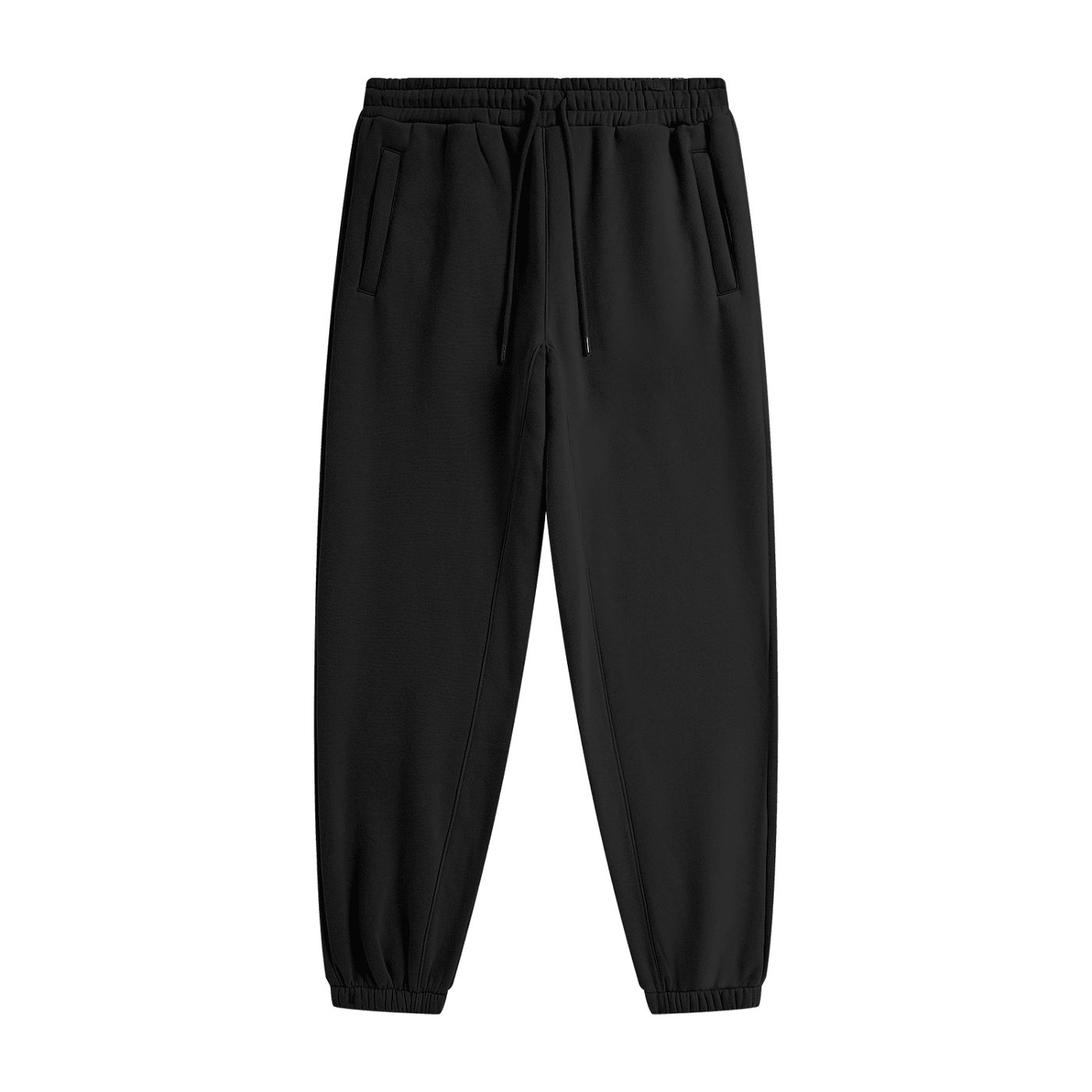Black jogger pants on a white background
