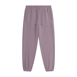 Purple jogger pants on a white background