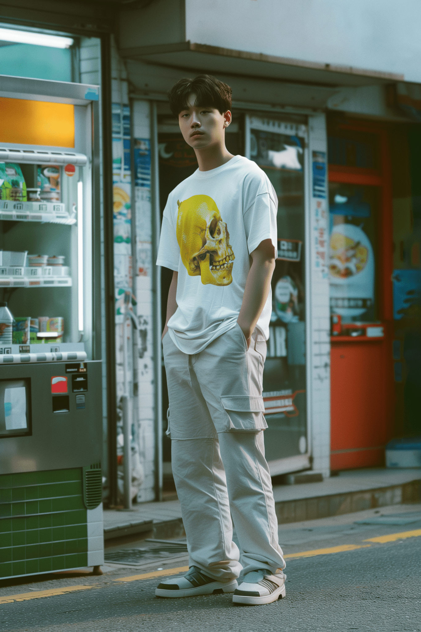 White T-shirt Lemon Skull drop shoulder Asian Man