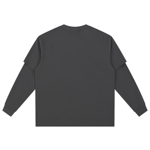 Back view of a dark gray long-sleeve shirt on a white background