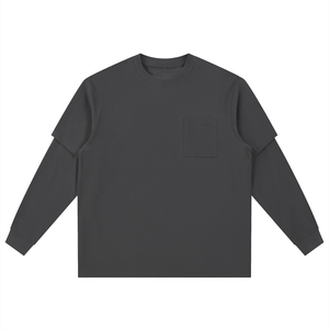 Dark gray long-sleeve shirt with a pocket on a white background