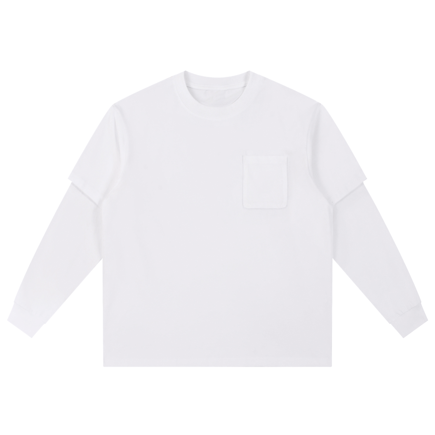 Plain white long-sleeve shirt on a light beige background