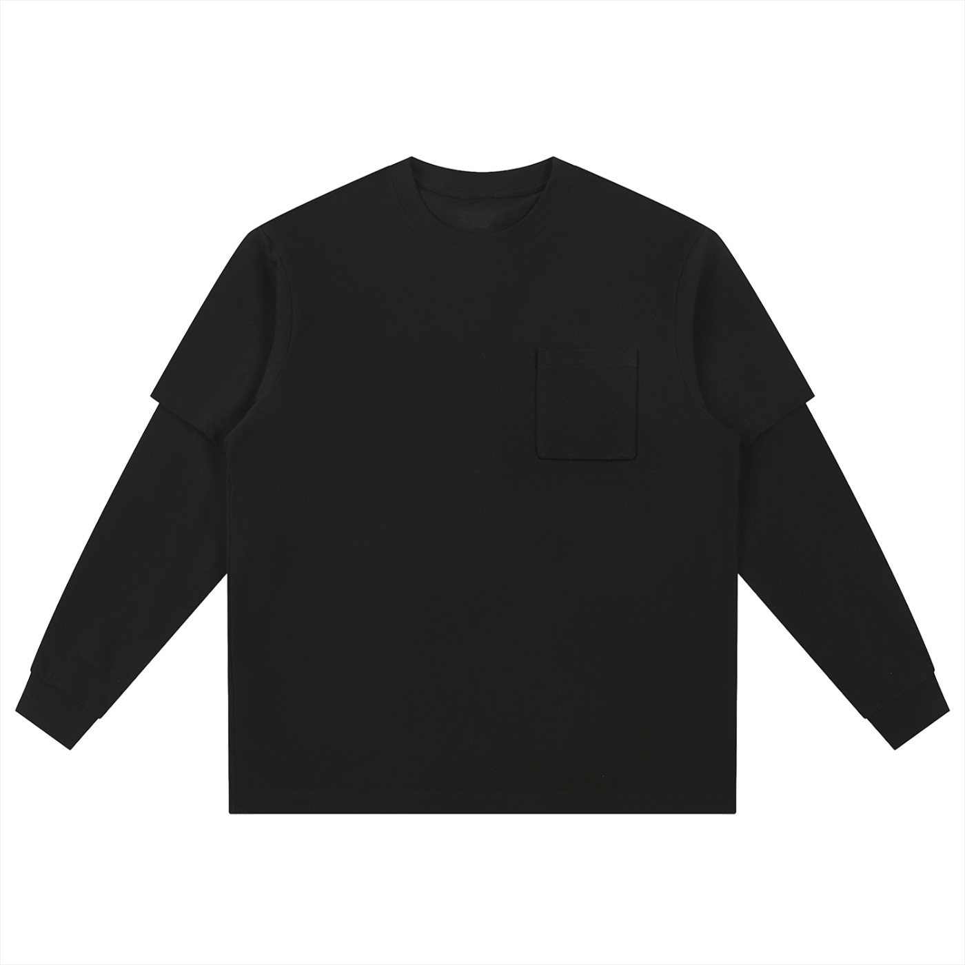 Black long-sleeve shirt with a pocket on a white background
