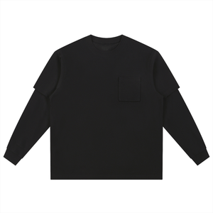 Black long-sleeve shirt with a pocket on a white background