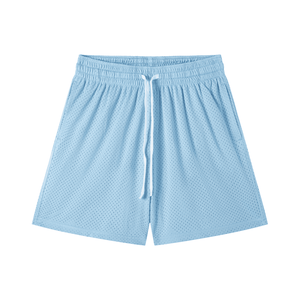 Light blue shorts with a subtle pattern on a white background