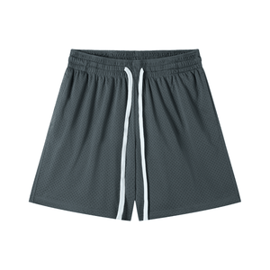 Dark gray shorts with a white stripe on a white background