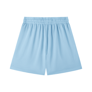 Light blue shorts with a textured pattern on a white background
