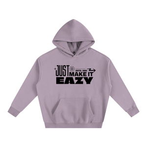 Purple hoodie with text design on a white background