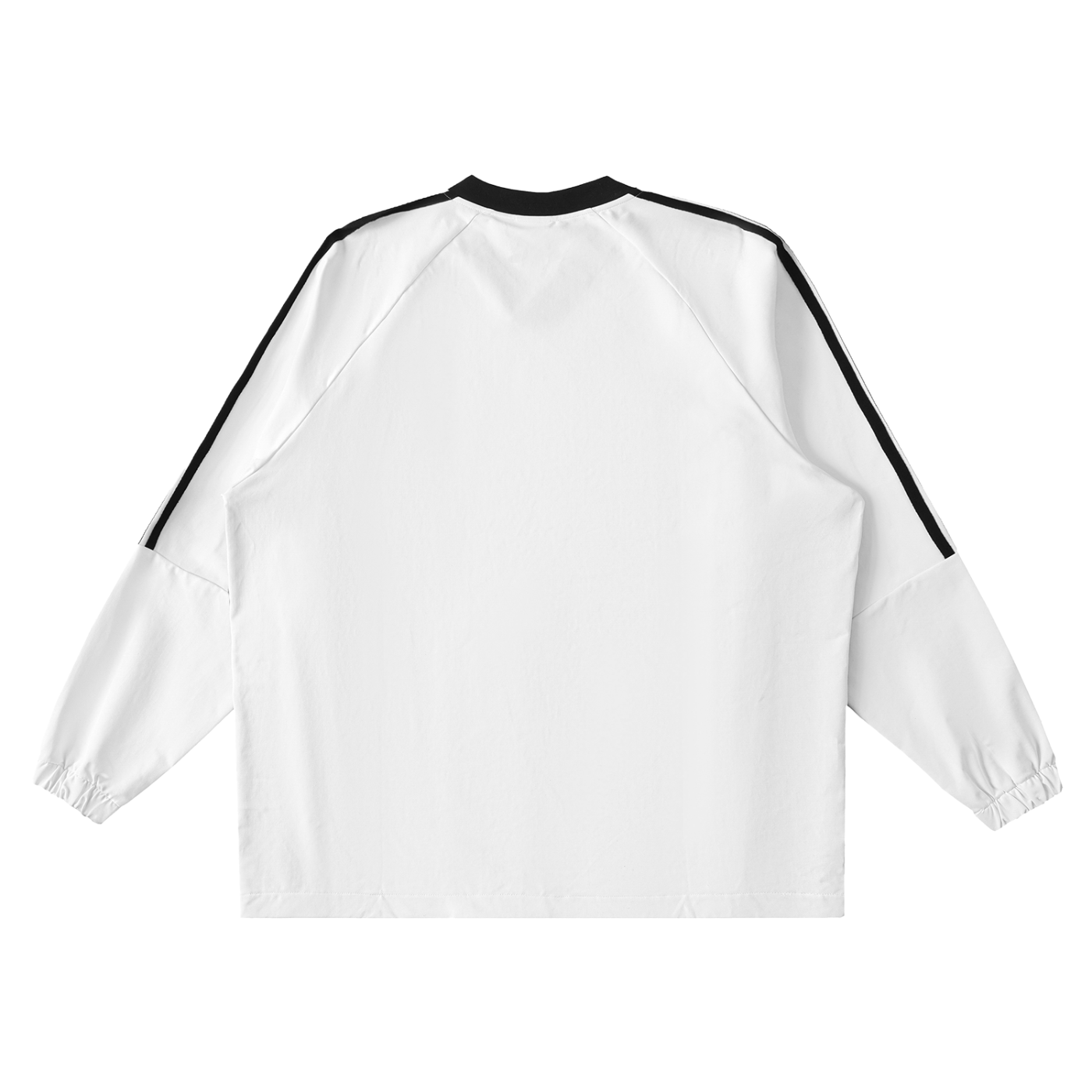 White long-sleeve shirt with black stripes on a white background