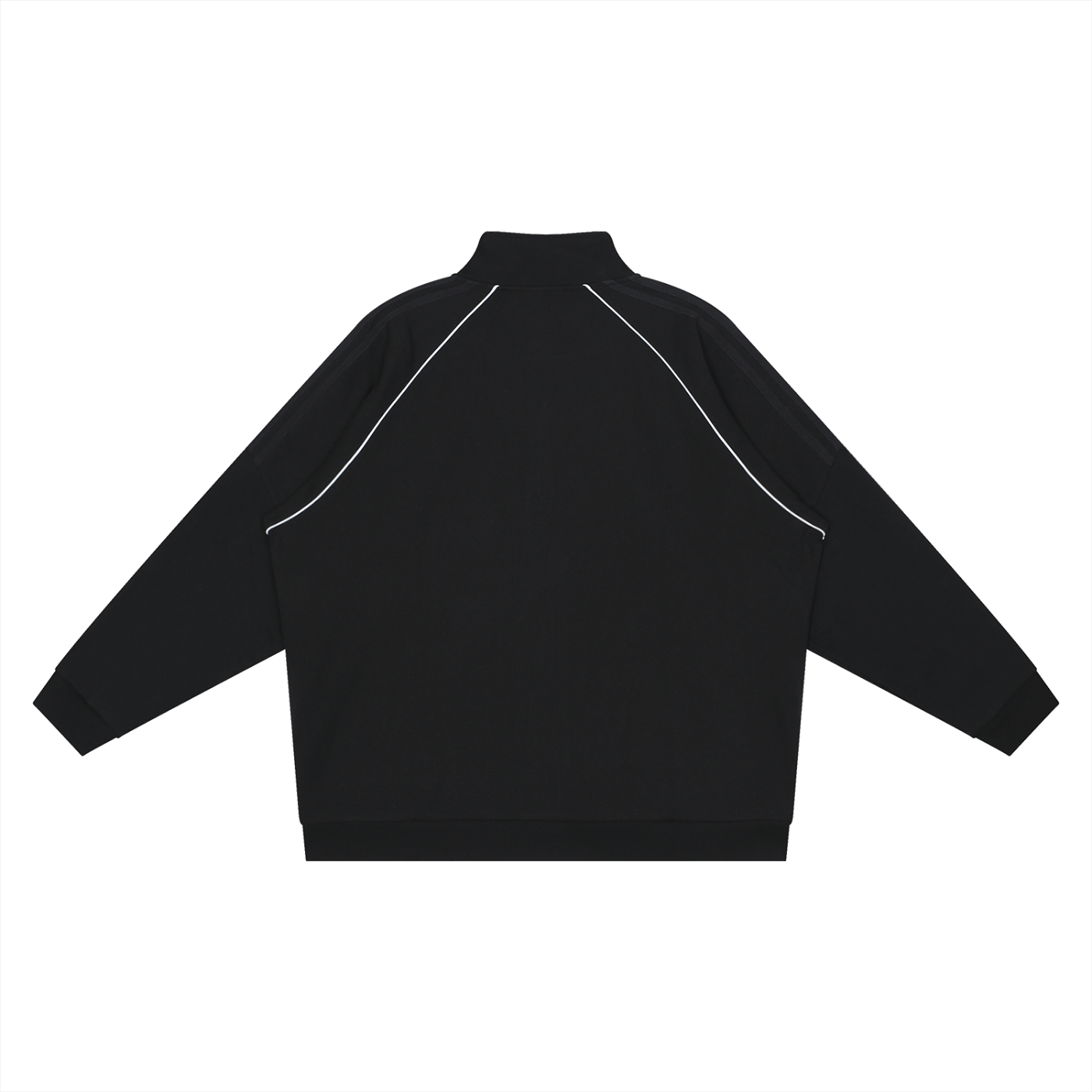 Black jacket with white piping on a white background