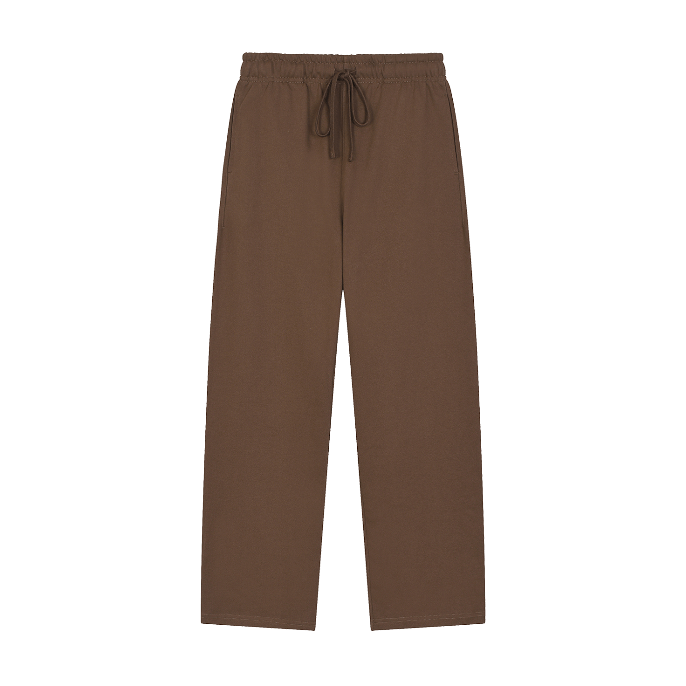 Brown pants with a drawstring on a white background