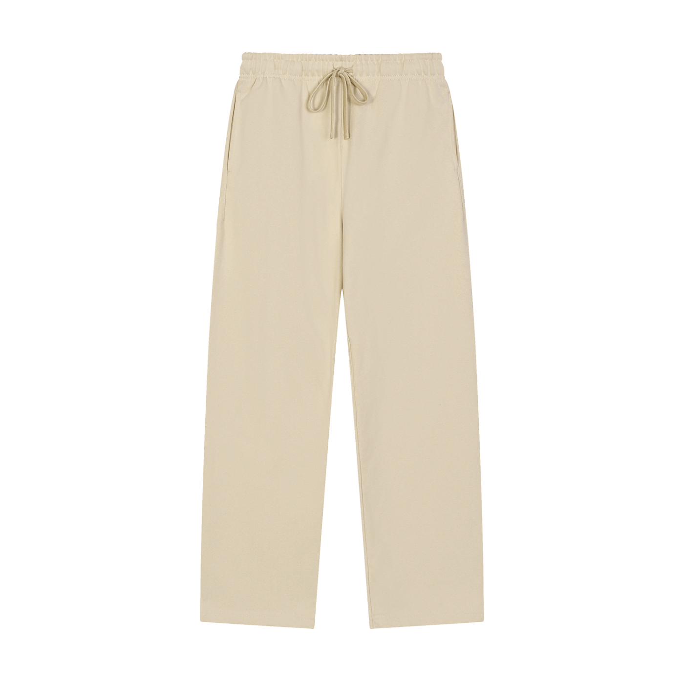 Beige pants with drawstring on a white background
