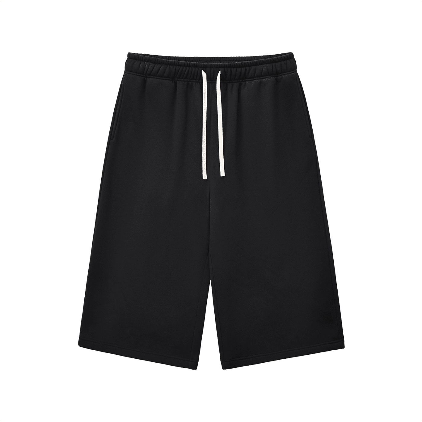 Black shorts with a drawstring on a white background