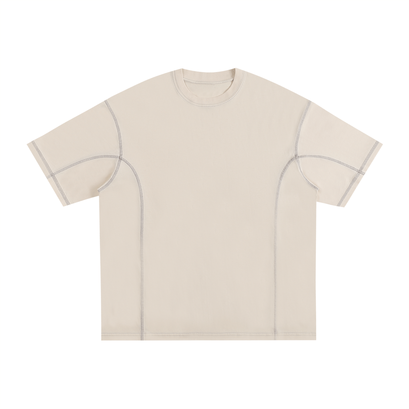 Beige t-shirt with gray accents on a white background