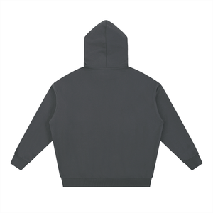 Dark gray hoodie shown from the back on a white background