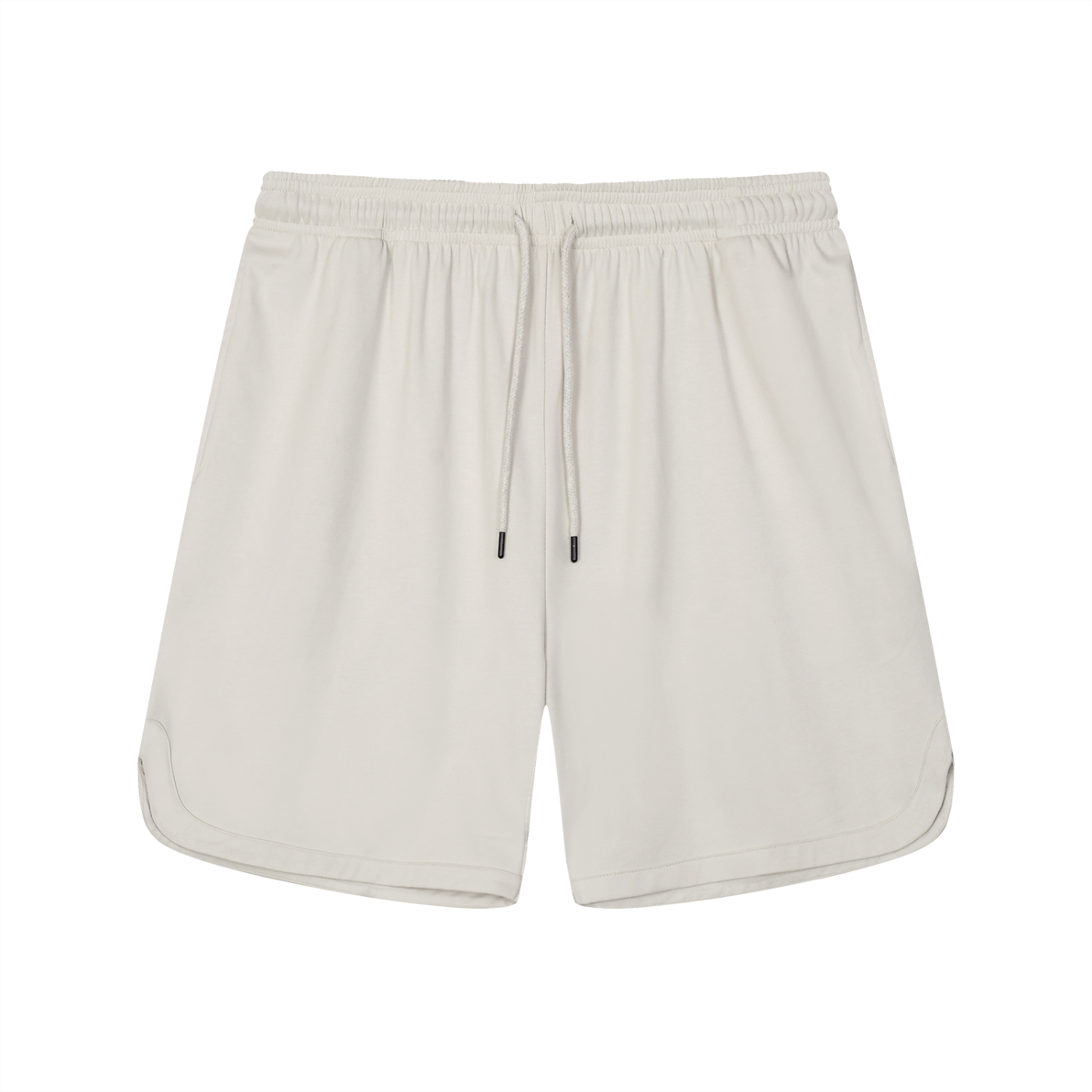 Beige shorts with a drawstring on a white background