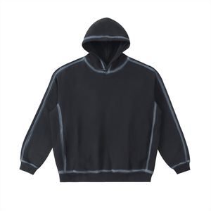 Black hoodie with white trim on a white background
