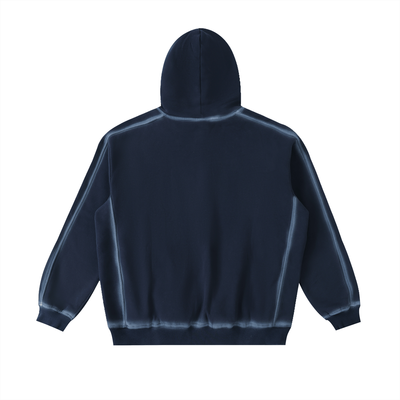 Navy blue hoodie with a hood on a white background
