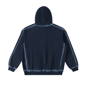Navy blue hoodie with a hood on a white background