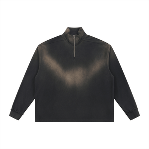 Dark gray long-sleeve shirt with a quarter zip on a white background