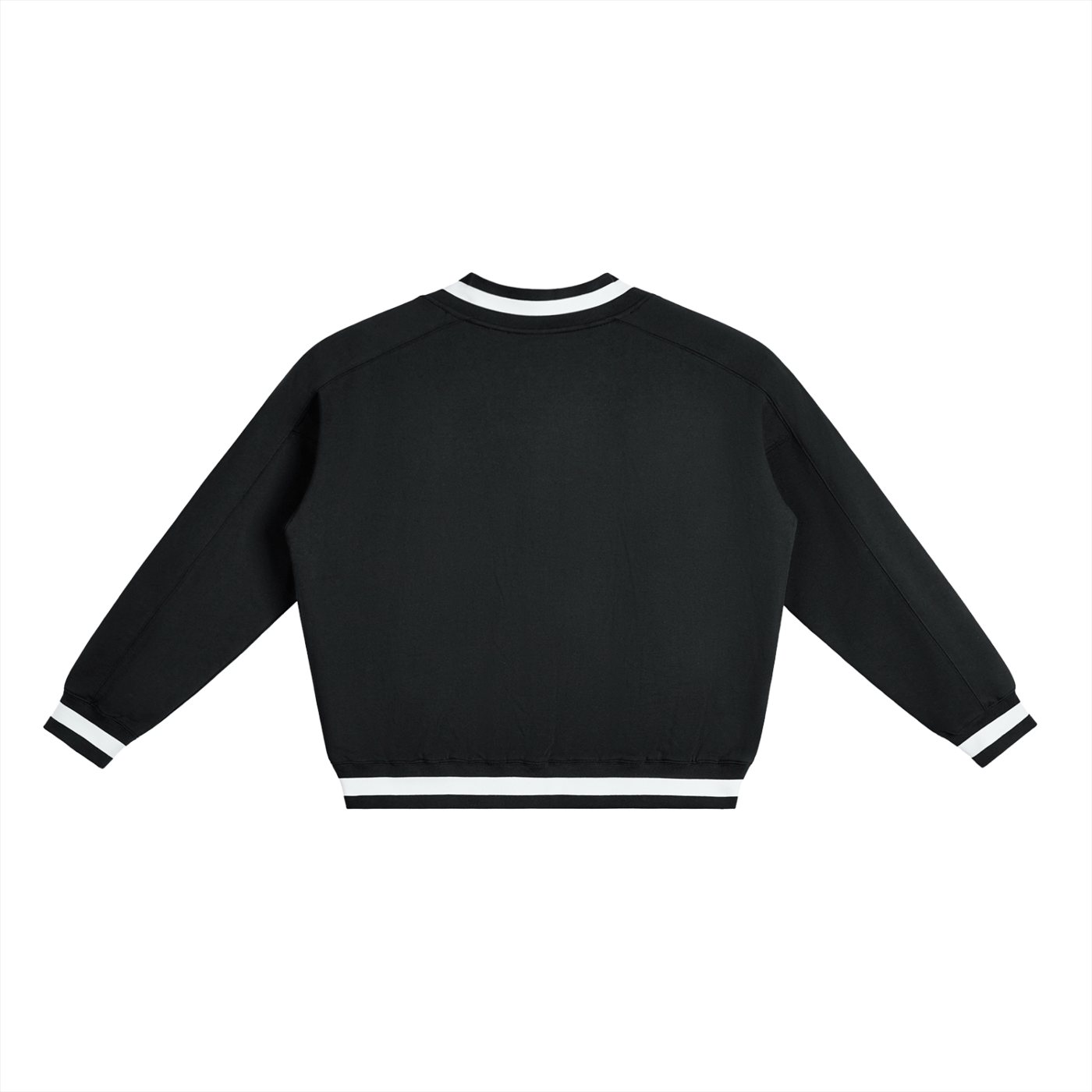 Black jacket with white trim on a white background