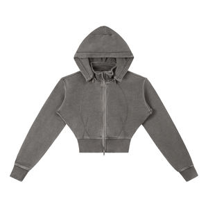 Gray hoodie with a zipper on a white background